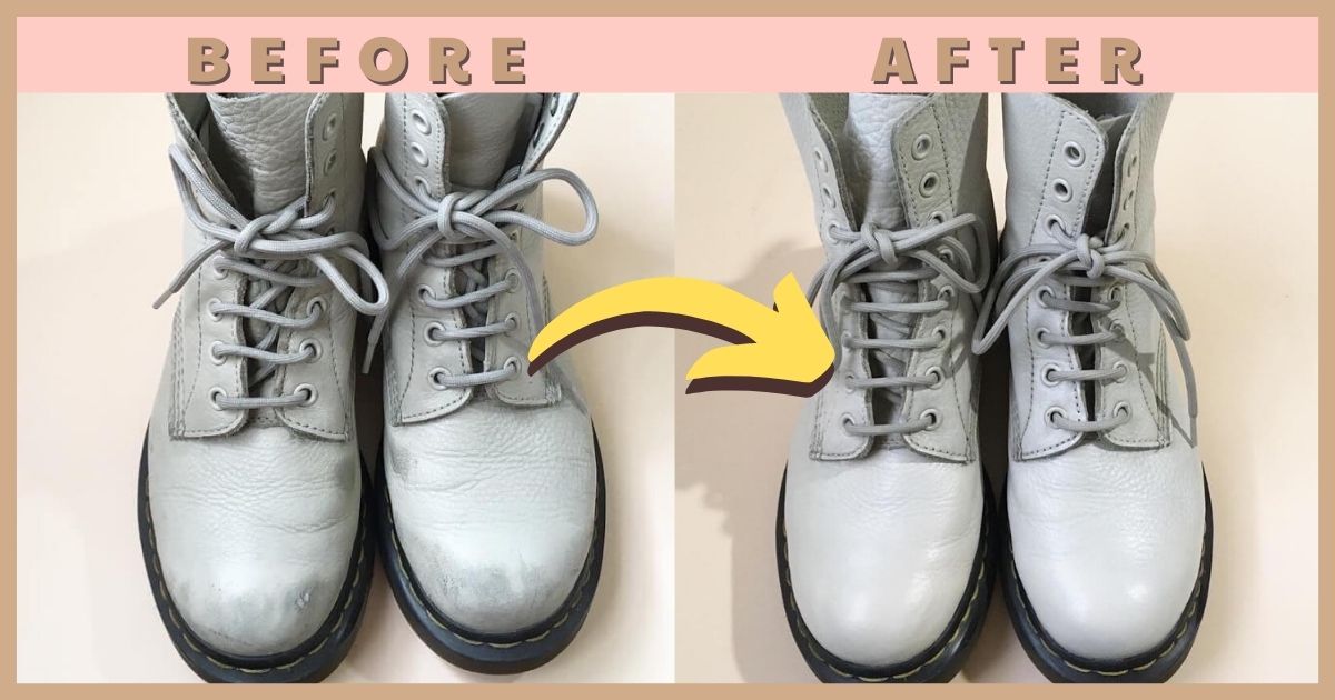 ドクターマーチン(Dr.Martens)の白革靴の黒ずみ擦れ汚れや傷を修理したビフォーアフター