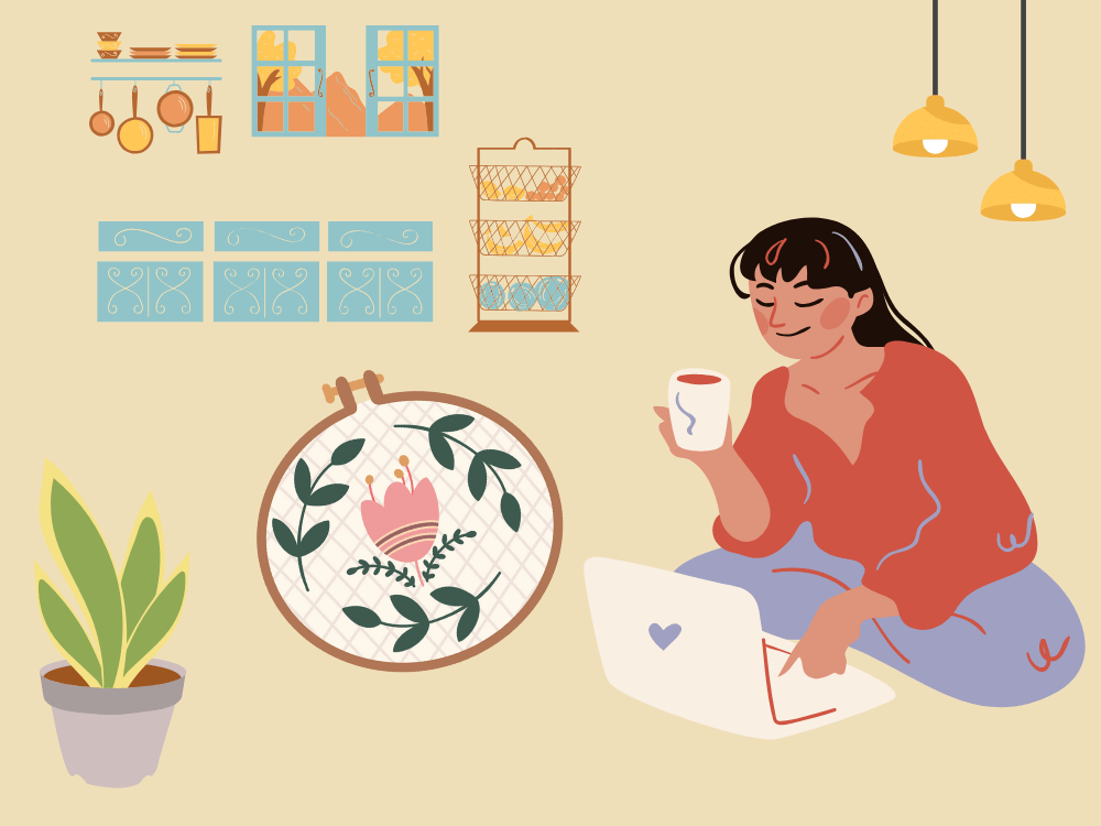 お家時間を楽しむ人のイラスト
