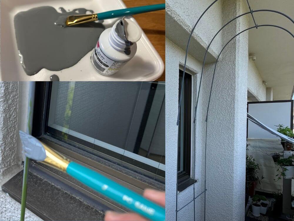 支柱に色を塗っている様子